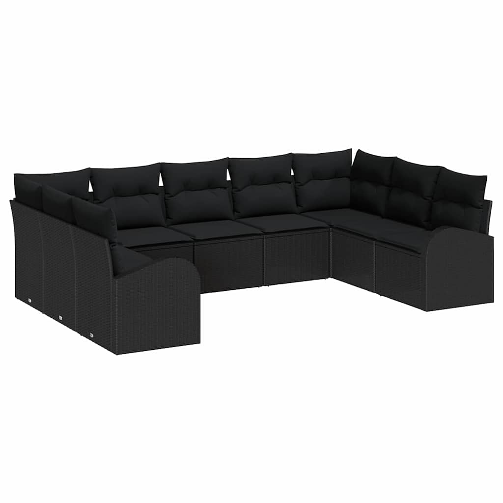 Garten-Sofa-Set mit Kissen 9 pcs Schwarz Poly Rattan